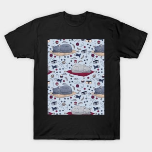 Sleepy Cat Dreams Pattern, Grey T-Shirt